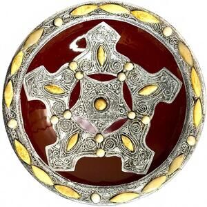 Vintage Moroccan Decorative Bowl 13” Ceramic with Metal Inlay